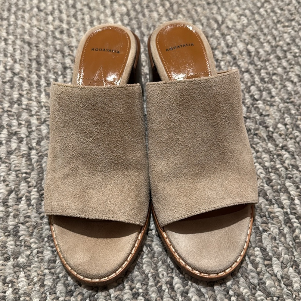 Aquatalia Suede Open-Toe Mules in Beige - Picture 7 of 7